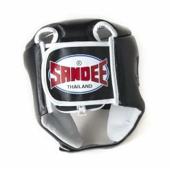 Champs Bxing Ltd HEAD & GROIN GUARDS SANDEE-Open Face Black & White Synthetic Leather Head Guard
