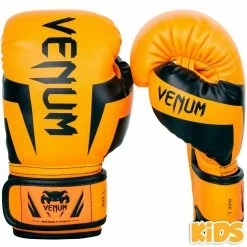 JUNIOR GLOVES 4oz-8oz VENUM ELITE BOXING GLOVES KIDS - EXCLUSIVE - FLUO ORANGE