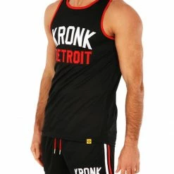 KRONK Iconic Detroit Applique Training Gym Vest Black With Red & White Logo