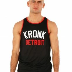 KRONK Iconic Detroit Applique Training Gym Vest Black With Red & White Logo