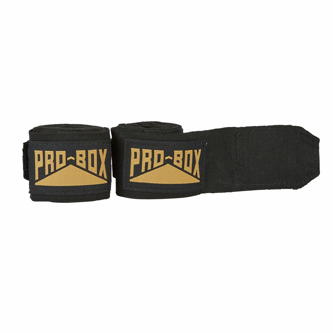 PROBOX-BLACK/GOLD AIBA SPEC STRETCH HAND WRAPS WRAPS & GEL PADS 1 PROBOX-BLACK/GOLD AIBA SPEC STRETCH HAND WRAPS WRAPS & GEL PADS