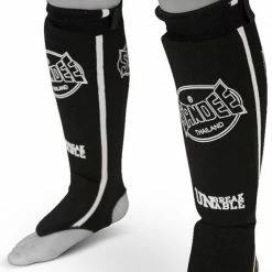 MUAY THAI SANDEE-Black & White Cotton Slip-on Competition Shinguard