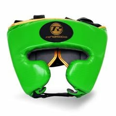 Champs Bxing RINGSIDE -Pro Fitness Green/Gold Head Guard Synthetic Leather HEAD & GROIN GUARDS