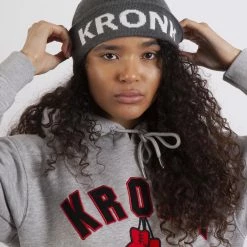 CLOTHING KRONK Detroit Bobble Hat Charcoal With White Knitted Logo