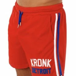 CLOTHING Copy Of KRONK Iconic Detroit Applique Lined Shorts White & Red/Blue