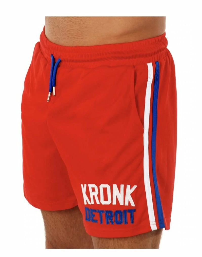 CLOTHING Copy Of KRONK Iconic Detroit Applique Lined Shorts White & Red/Blue 1 CLOTHING Copy Of KRONK Iconic Detroit Applique Lined Shorts White & Red/Blue