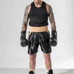 SUZI WONG BLACK & GOLD SHEEDY CURVED BOXING SHORTS CLOTHING 5 SUZI WONG BLACK & GOLD SHEEDY CURVED BOXING SHORTS CLOTHING