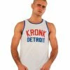 KRONK Iconic Detroit Applique Training Gym Vest White With Red & Blue Logo CLOTHING