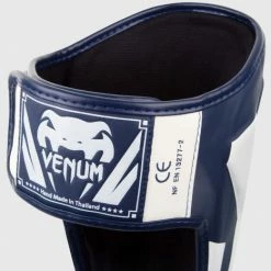 MUAY THAI VENUM ELITE STANDUP SHIN GUARDS - WHITE/NAVY BLUE