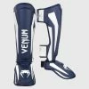 MUAY THAI VENUM ELITE STANDUP SHIN GUARDS - WHITE/NAVY BLUE