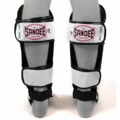 MUAY THAI SANDEE KIDS - Cool-Tec Cool-Tec White, Black & Red Leather Boot Shinguard