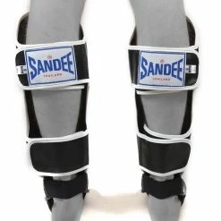 Champs Bxing Ltd SANDEE- Cool-Tec Black, White & Red Leather Boot Shinguard SHIN PROTECTION