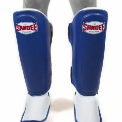 MUAY THAI Sandee KIDS Authentic Blue & White Synthetic Leather Boot Shinguard