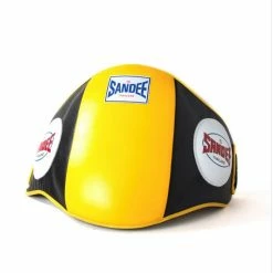 Champs Bxing Ltd Sandee Velcro Black & Yellow Leather Belly Pad COACHES BODY STRIKE SHIELDS